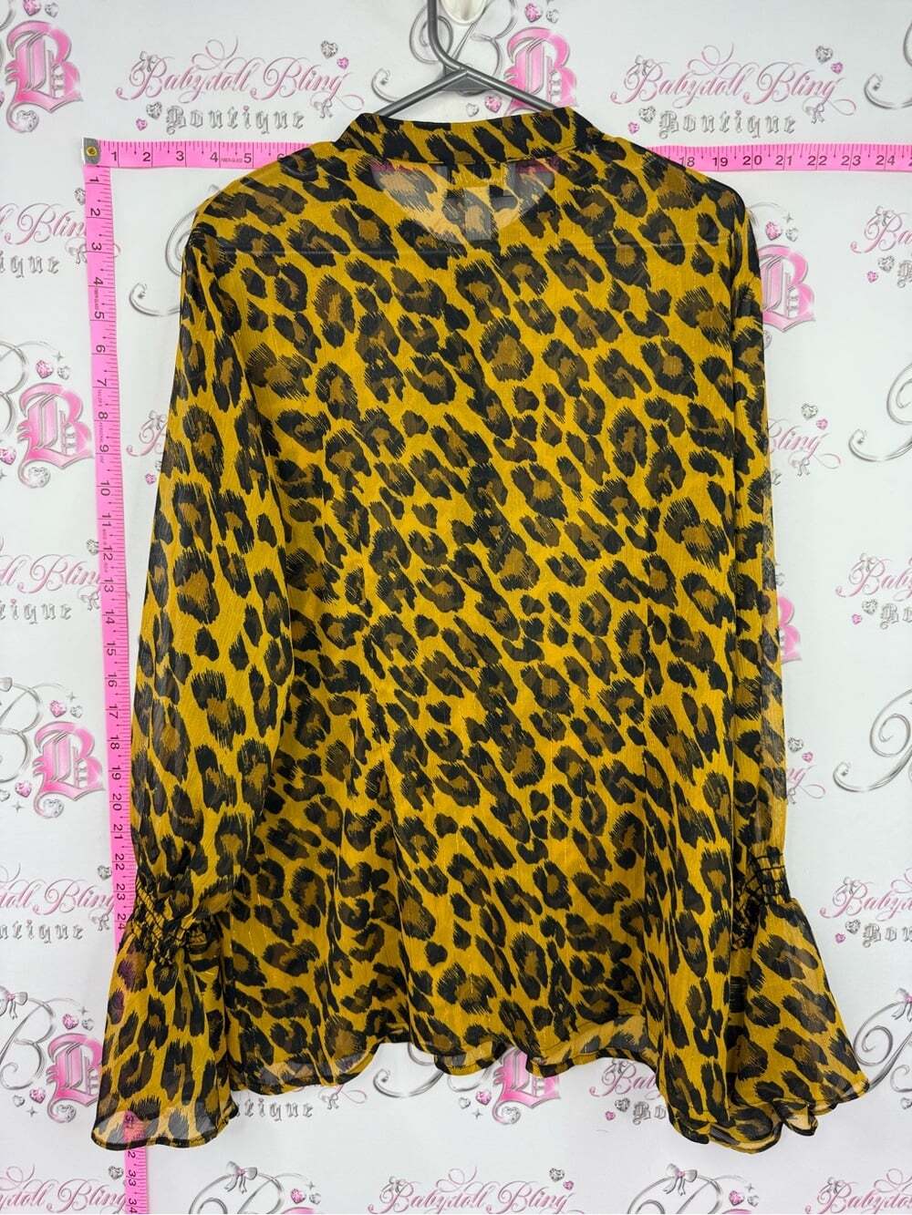 Joseph Ribkoff sparkly Yellow and Black Leopard Print Button-Front Blouse ruffle - Picture 2 of 7